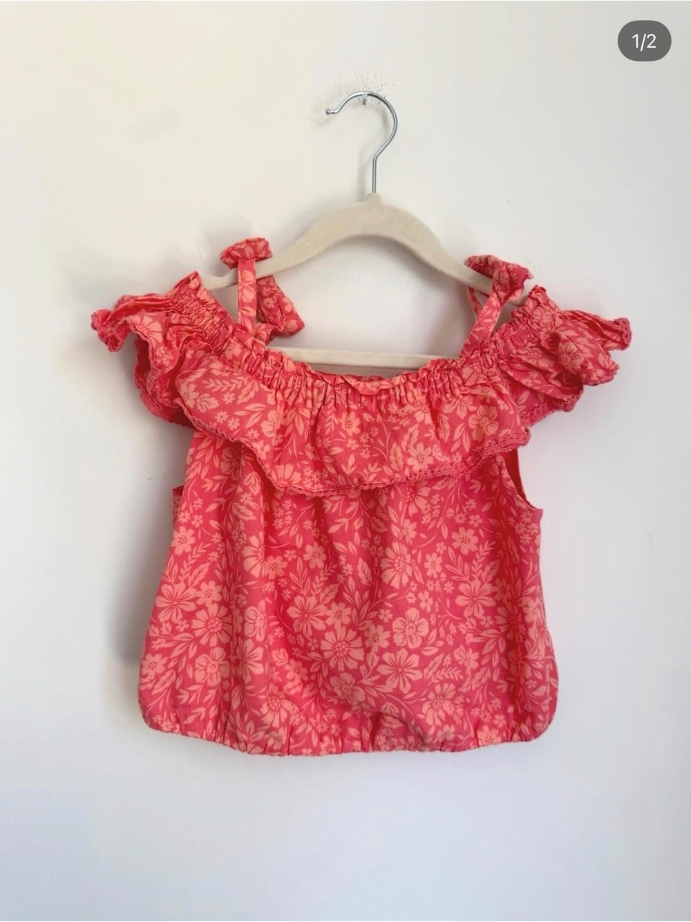 Haute Hippie Girls Coral Floral Shirred Tank Top (Size 10/12)